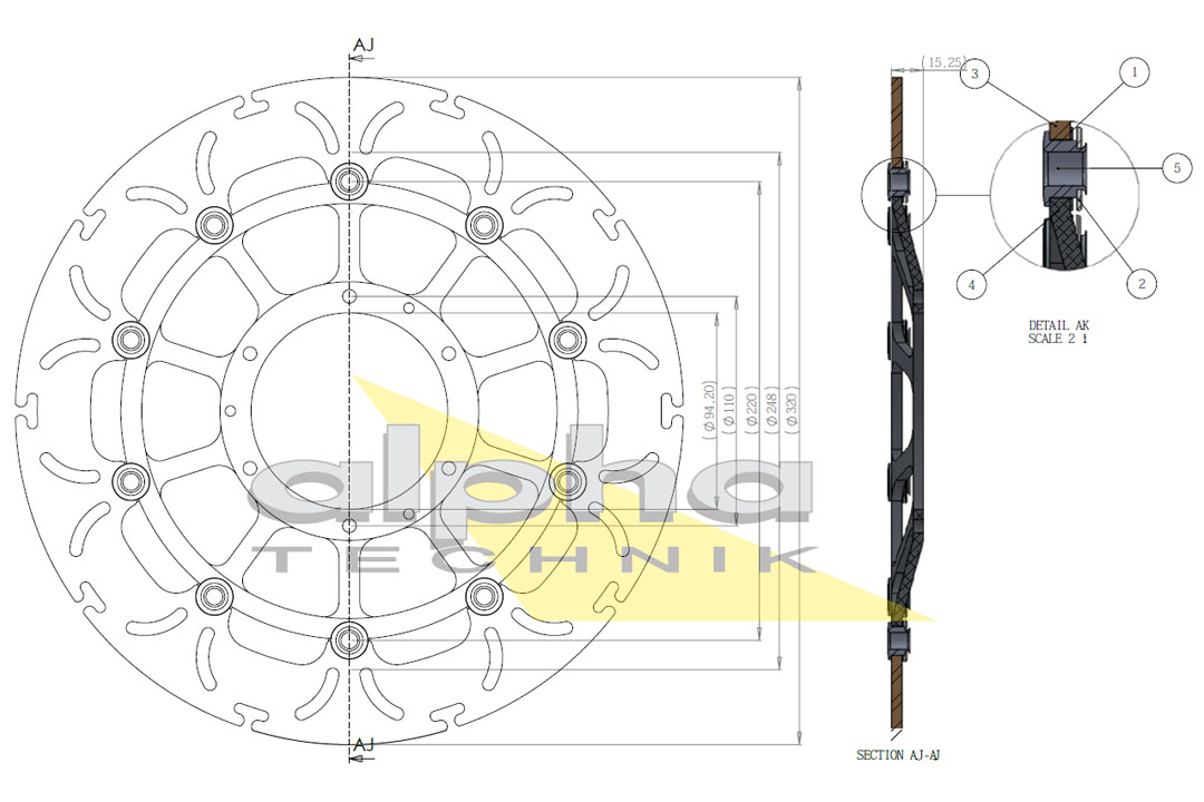 alpha Technik Bremsscheibe Omega-Design ABD33, vorne für Honda CBR1000RR