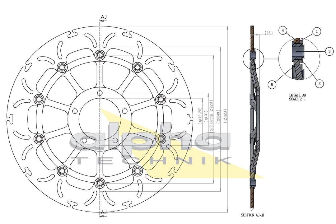 alpha Technik Bremsscheibe Omega-Design ABD33, vorne für Ducati Monster, Panigale