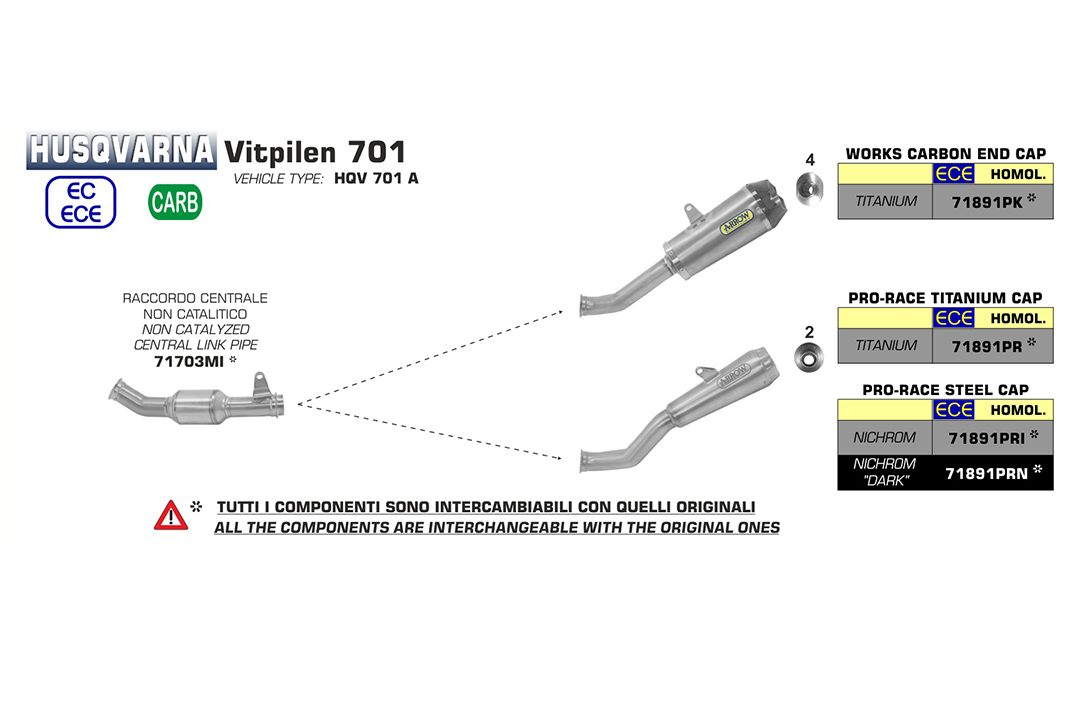 ARROW Auspuff PRO-RACE für Husqvarna Vitpilen 701 2018-, Edelstahl