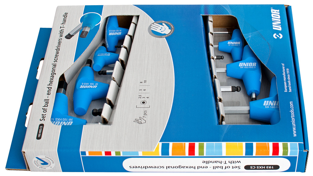 UNIOR Kugelkopf - Sechskant Stiftschlüssel mit T-Griff, Set im Sichtkarton
