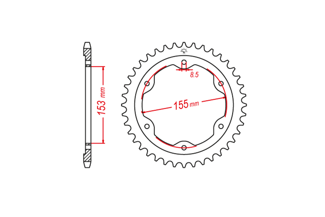 Kettenrad Stahl, 38 Zähne, Teilung 525, schwarz