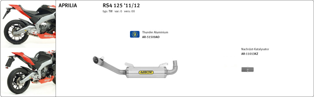 ARROW Auspuff THUNDER für Aprilia RS4 125 2011-2016, Aluminium 
