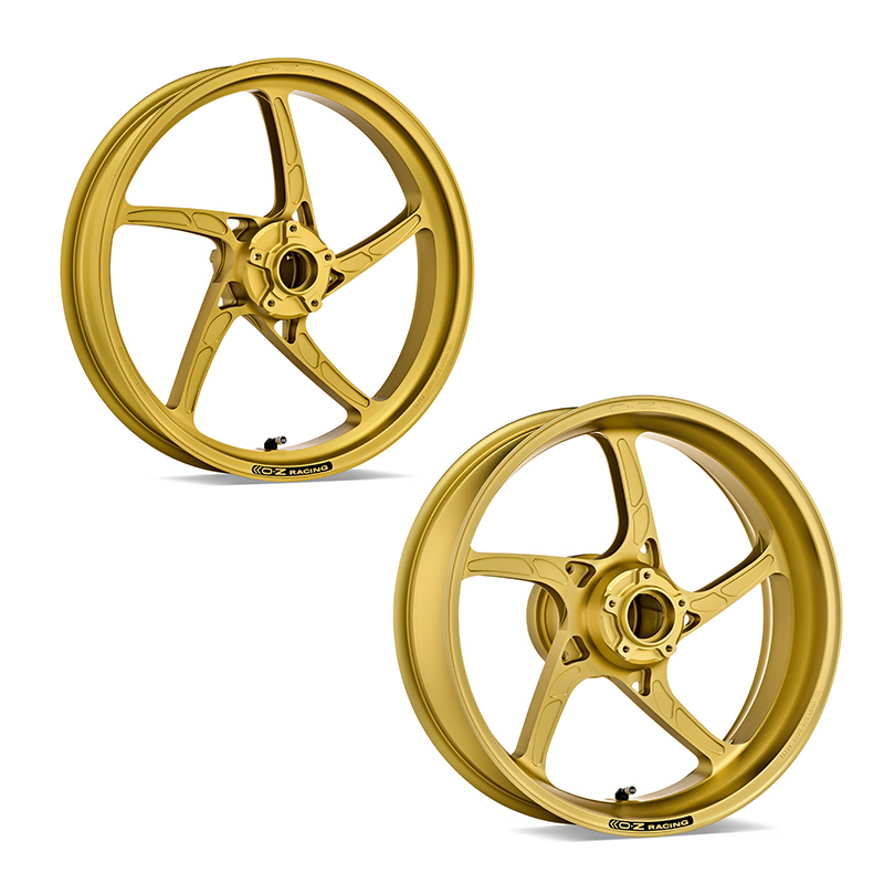 OZ Piega Aluminium Satz in goldfarben matt für MV Agusta F4 (Vorderachse: 35mm), 1998-2008 und Brutale (Vorderachse: 35mm - alle 4-Zylinder Modelle), 1998-2008