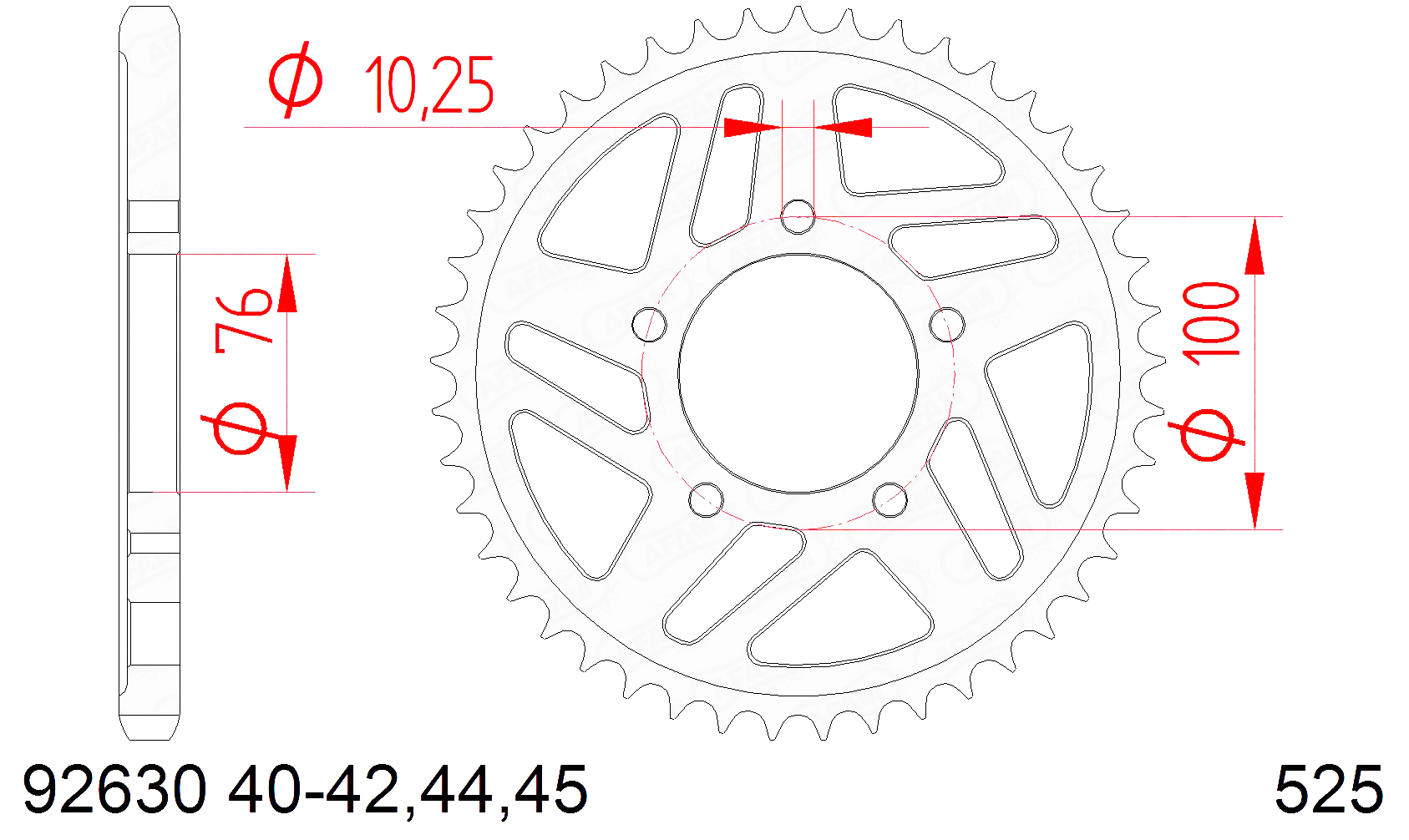 Kettenrad Stahl, 40 Zähne, Teilung 525