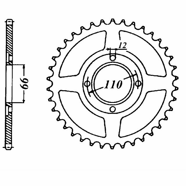 DID Kettensatz mit 530VX3 Kette, Farbe gold, für Yamaha RD250, Typ 1A2 und 1A3, Modelljahr 1976-1977