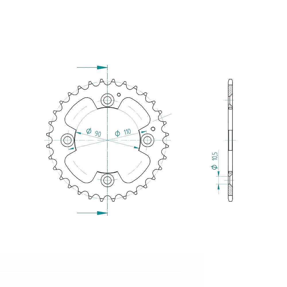 Kettenrad Stahl, 32 Zähne, Teilung 520
