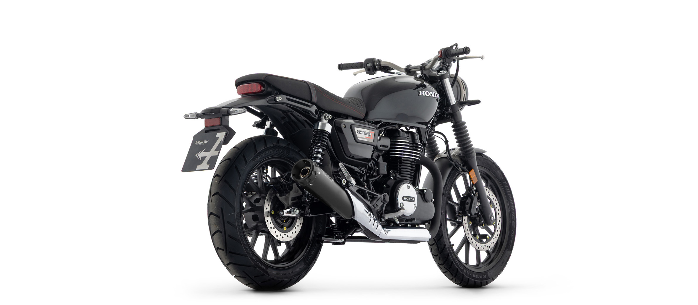 ARROW Auspuff REBEL Sip-On für Honda GB350S 2025-, Edelstahl schwarz u. schwarzer Endkappe