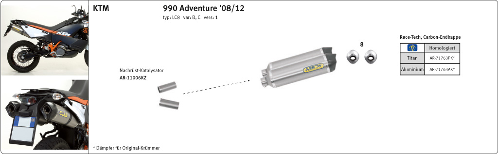 ARROW Auspuff RACE TECH für KTM 990 Adventure 2006-12 / SMT 2009-13 aus Titan
