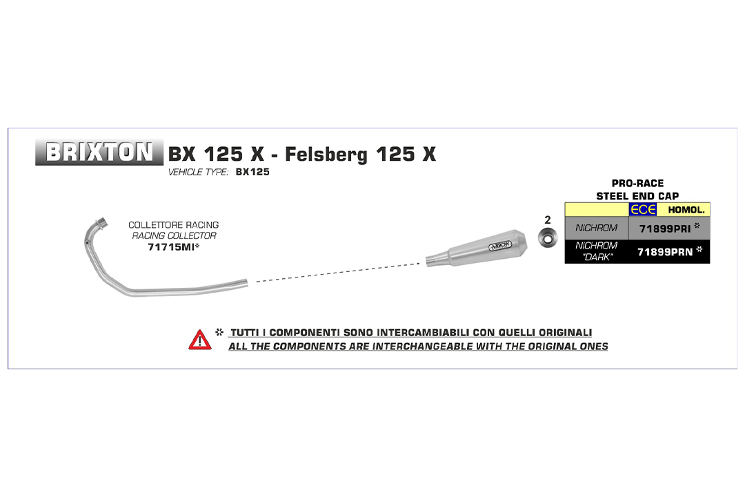 ARROW Auspuff PRO-RACE Edelstahl für Brixton BX125X / Felsberg 125X Modelljahr 2019-2020 