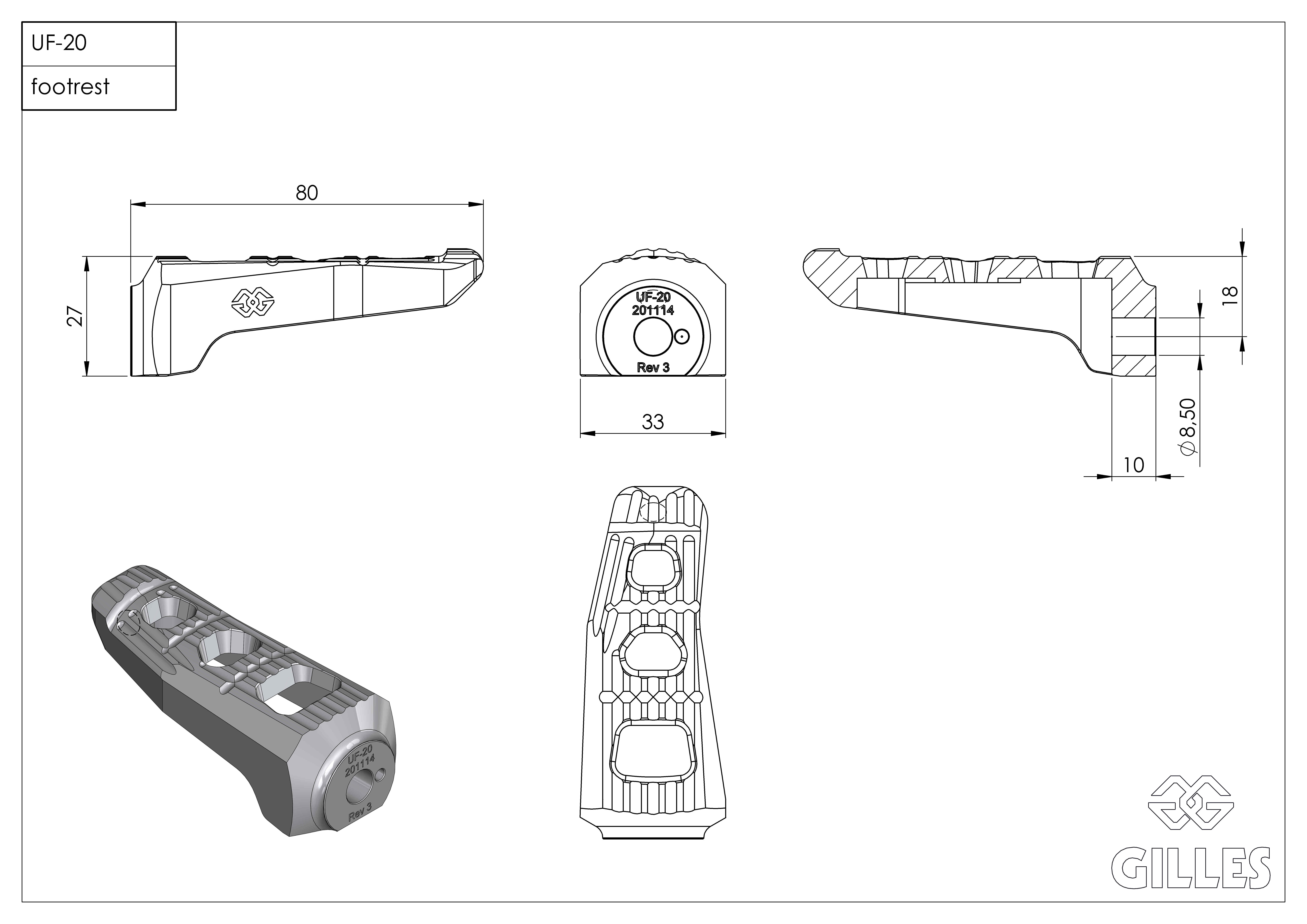 Giles Tooling Austauschfußrasten-Kit Touring, Fahrer, silber für Suzuki GSX-8S,8R 2023-