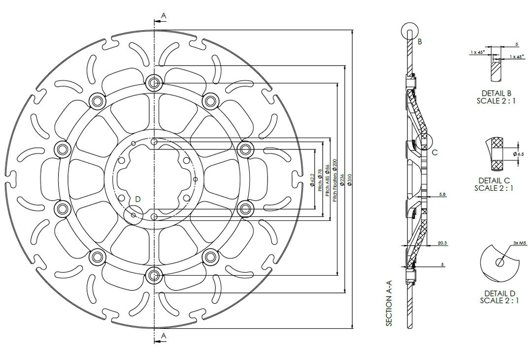 alpha Technik Bremsscheibe Omega-Design ABD33, vorne für Honda CRF 1000