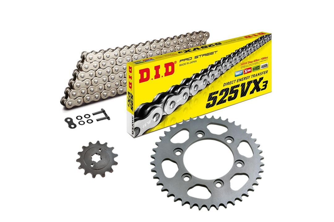 DID Kettensatz mit 525VX3 Kette, Farbe standard, für Suzuki GSX-S1000GT ABS, Modelljahr 2022-