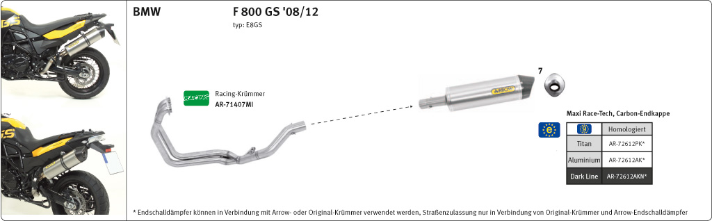 ARROW Auspuff RACE TECH für BMW F650GS / F800GS / Adventure 2008- aus Aluminium, schwarz
