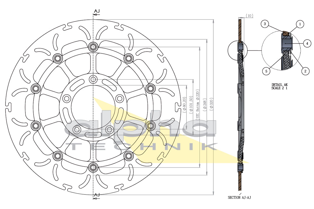 alpha Technik Bremsscheibe Omega-Design ABD33, vorne für MV Agusta Brutale, F4