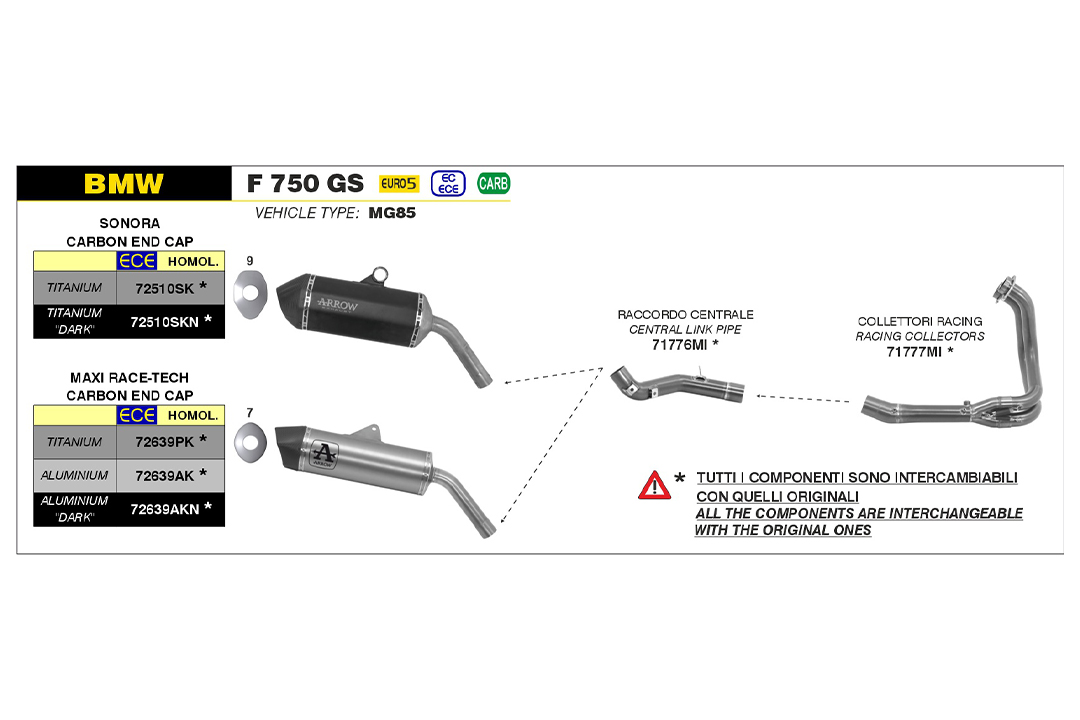 ARROW Auspuff MAXI RACE TECH Aluminium für BMW F750 GS / F850 GS Modelljahr 2021-
