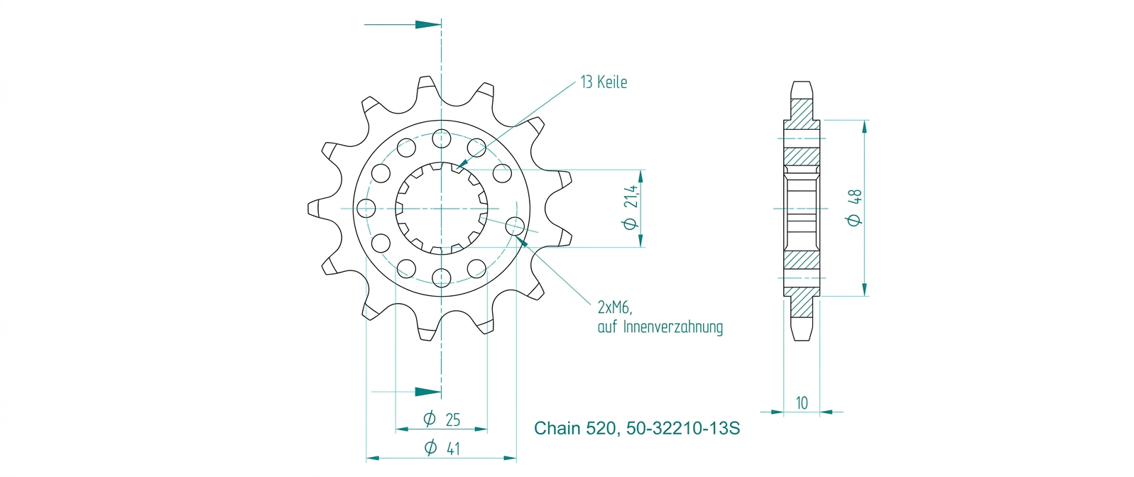 Ritzel, 13 Zähne, Teilung 520, für Honda GB350S Modelle 