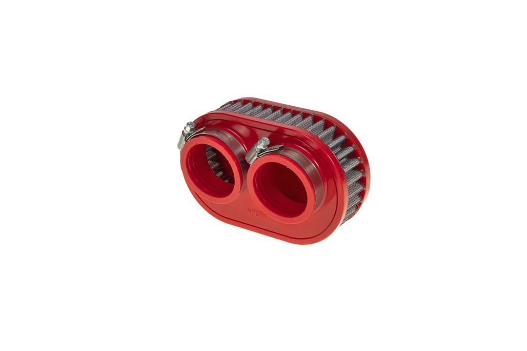 BMC Universal Doppelluftfilter, 47 mm Durchmesser, 64mm Ansaugstutzenabstand, 45 mm Länge, Kunstoffkappe
