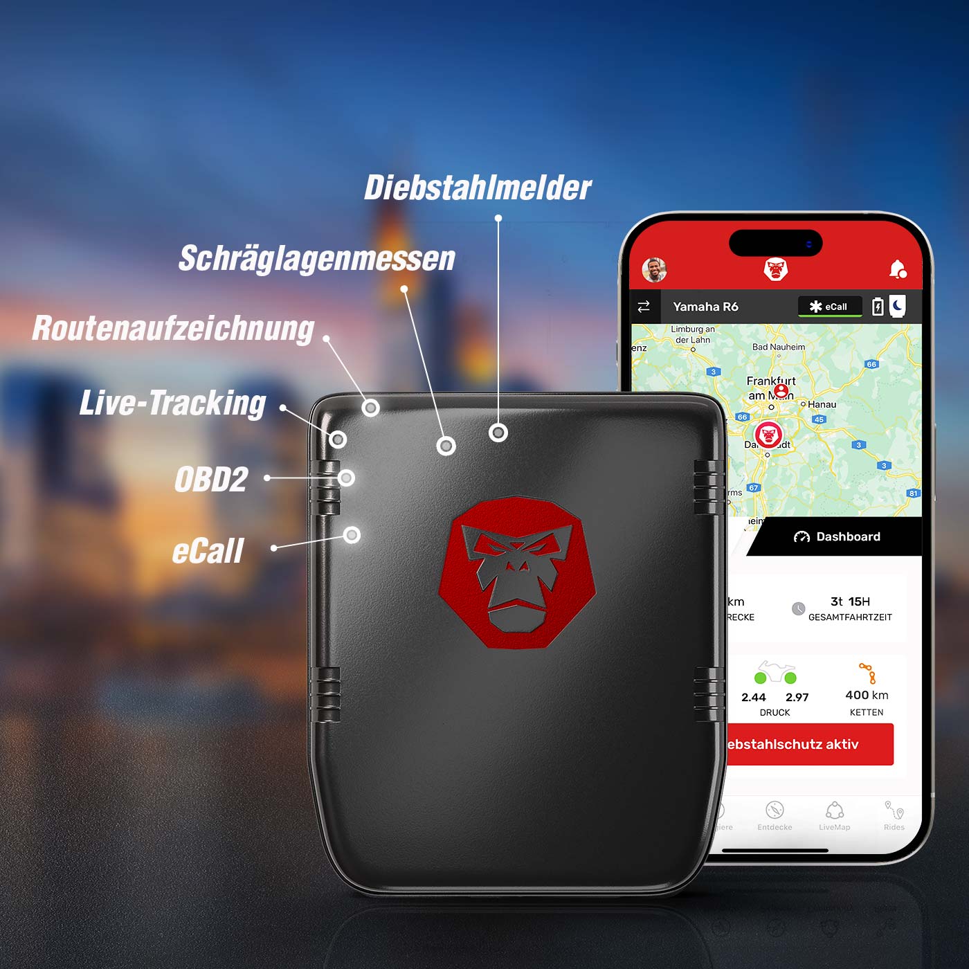 RideLink WingMan Pro 4G – Smarte Sicherheit mit Live-Tracking, eCall, Diebstahlschutz und Fahranalyse für dein Motorrad