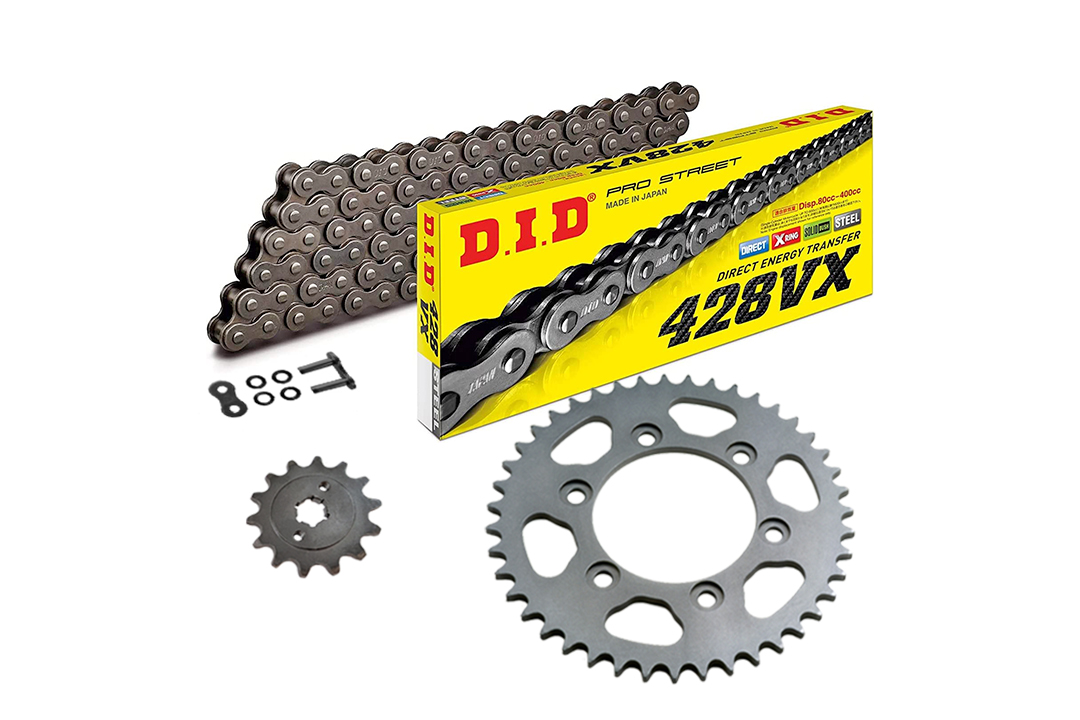 DID Kettensatz mit 428VX Kette, Farbe standard, für Suzuki GN125E, Modelljahr 1997-