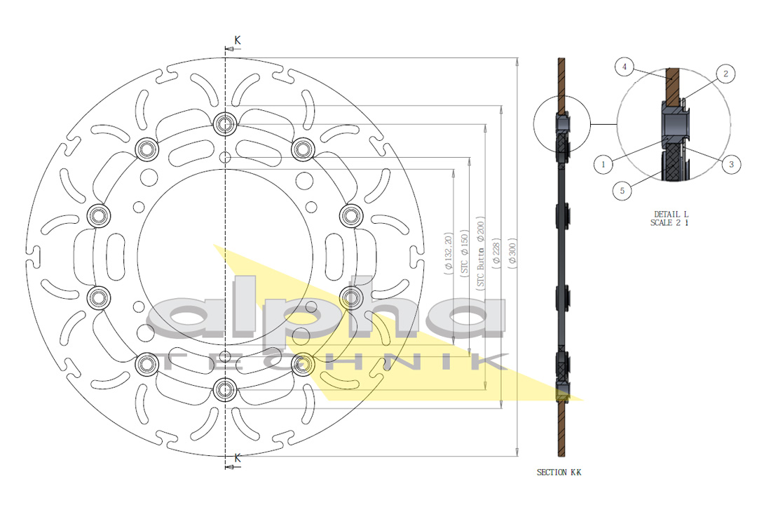 alpha Technik Bremsscheibe Omega-Design ABD33, vorne für Yamaha YZF-R1, YZF-R6, TRM 900, XJ600, XT660, XJR1300, XV950, 