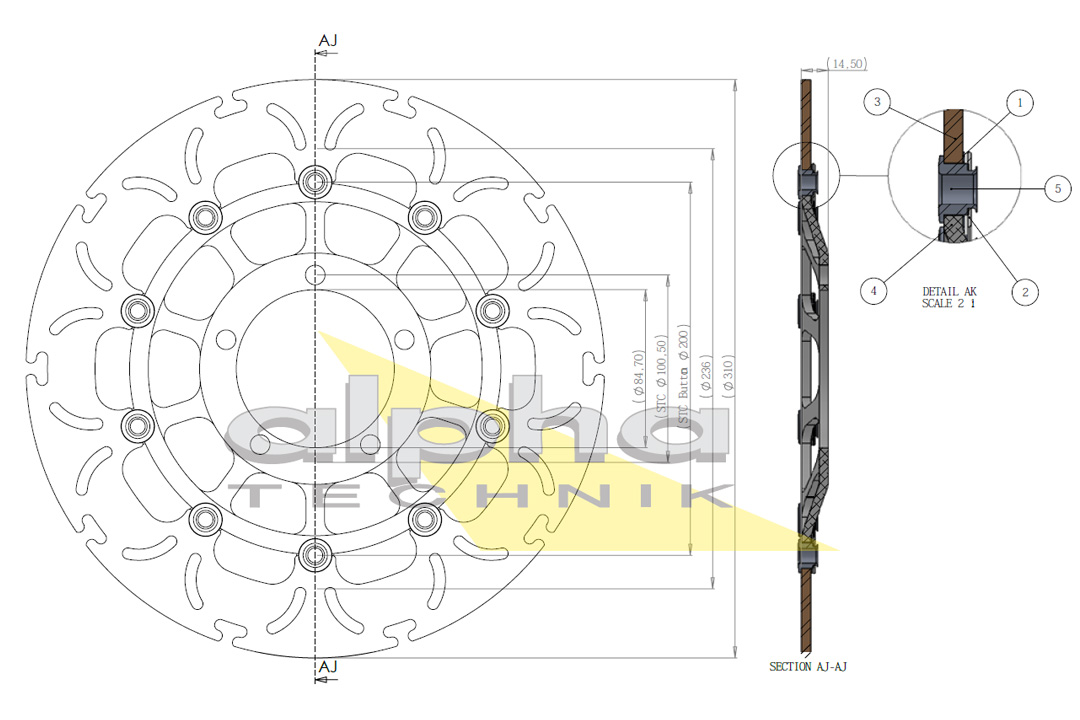 alpha Technik Bremsscheibe Omega-Design ABD33, vorne für Triumph Daytona, Street Triple / R