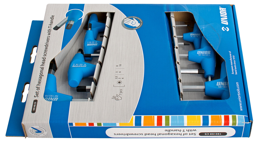 UNIOR Sechskant Stiftschlüssel mit T-Griff, Set im Sichtkarton