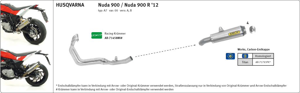 ARROW Auspuff WORKS für Husqvarna Nuda 900 2012-2013, Titan