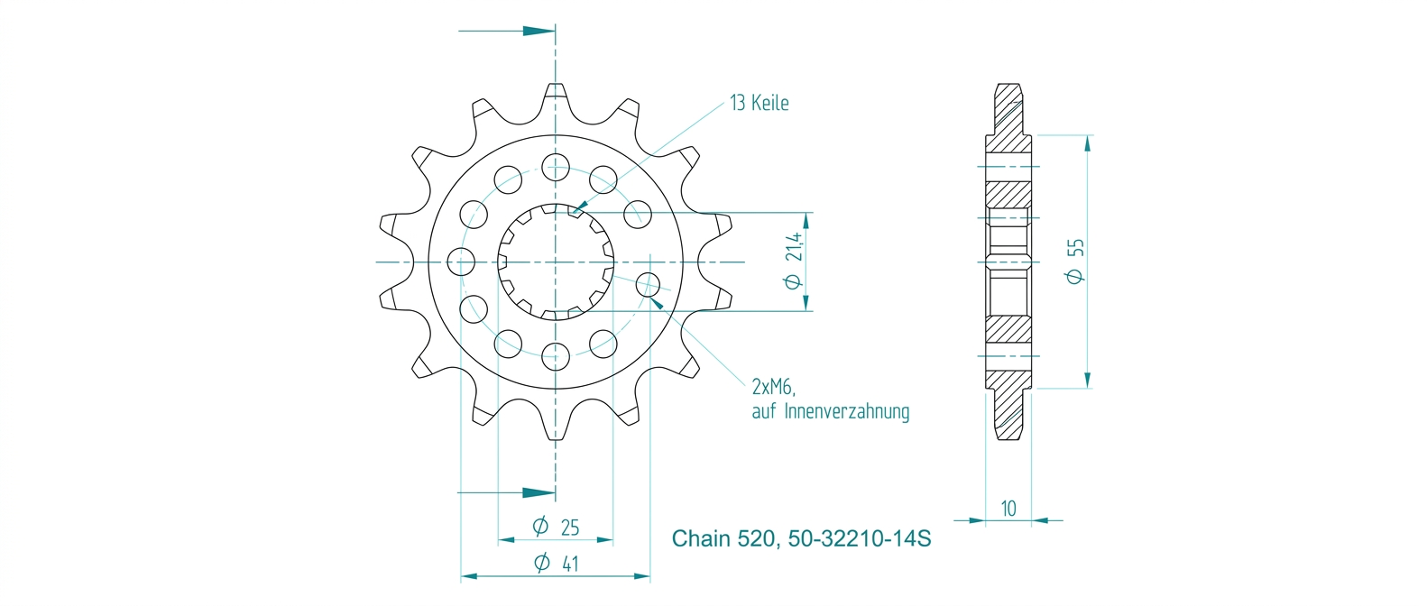 Ritzel, 14 Zähne, Teilung 520, für Honda GB350S Modelle 
