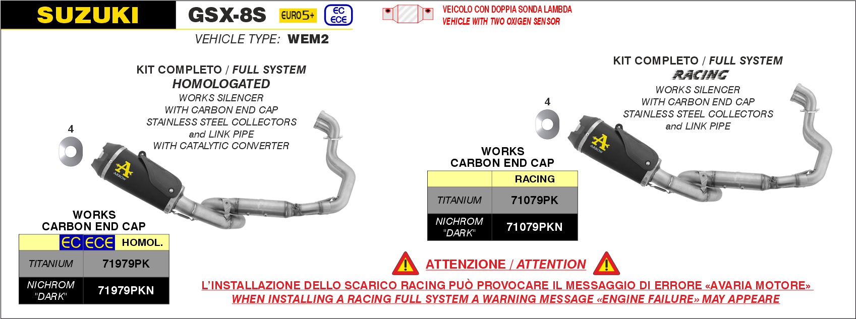 ARROW Auspuff WORKS DARK für Suzuki GSX-8S, GSX-8R 2024-