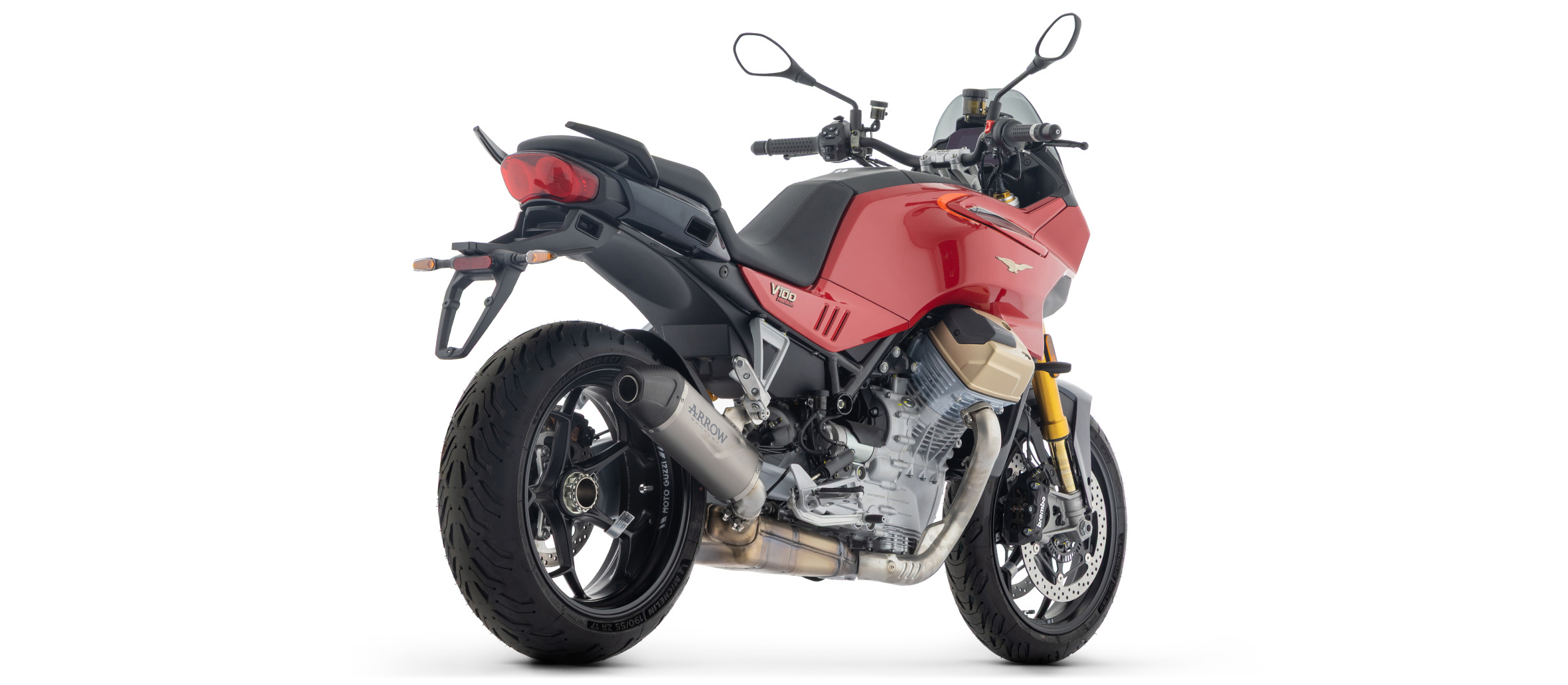 ARROW Auspuff INDY RACE EVO Titan mit Carbon-Endkappe für Moto Guzzi V100 Mandello, Stelvio,  2025-
