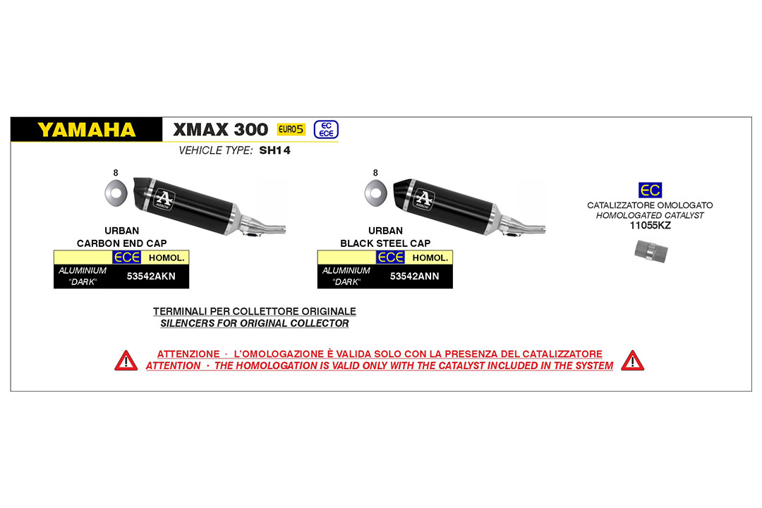 ARROW Auspuff DARK URBAN mit Carbon-Endkappe für Yamaha X-Max 300 und Tricity 300 ab Modelljahr 2021-