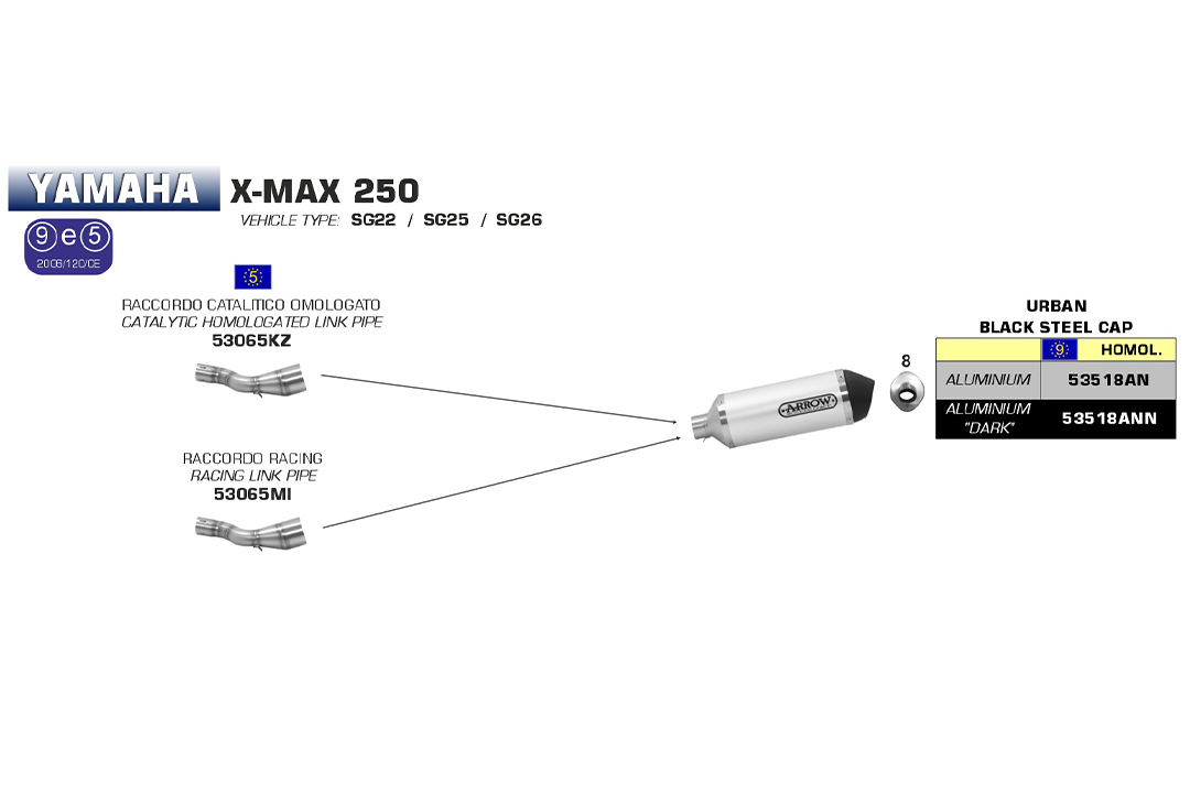 ARROW Krümmer für Yamaha X-Max250 2009-13, mit Katalysator