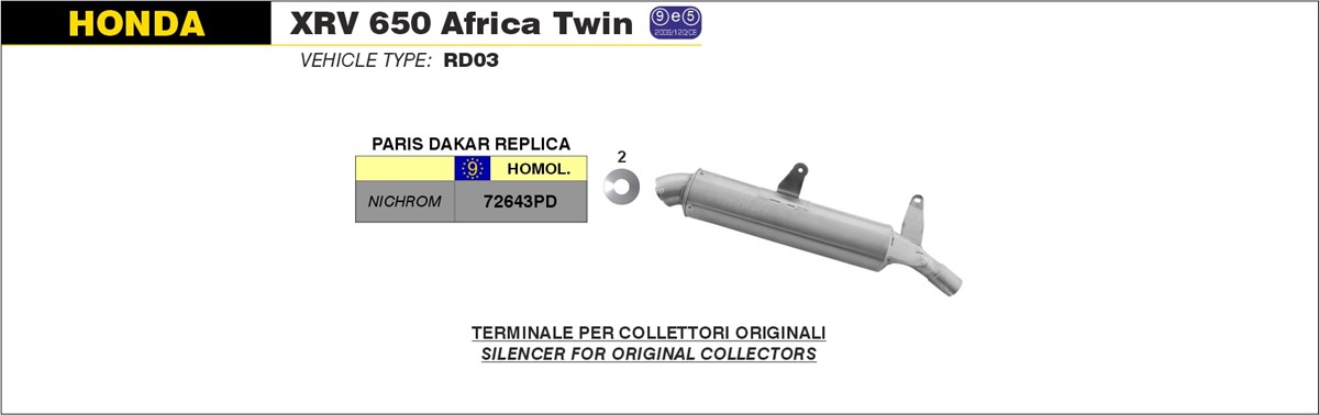 ARROW Auspuff PARIS-DAKAR für Honda XRV650 Africa Twin 1988-1989, Edelstahl