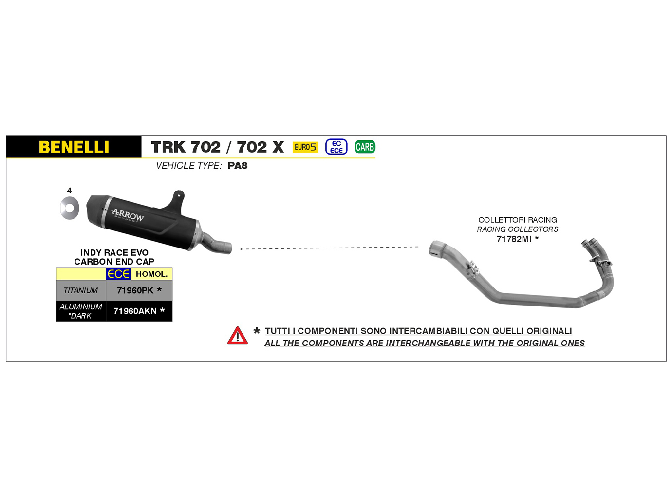 ARROW Auspuff INDY RACE EVO Aluminium DARK für Benelli TRK 702 / 702 X Modelljahr 2023-