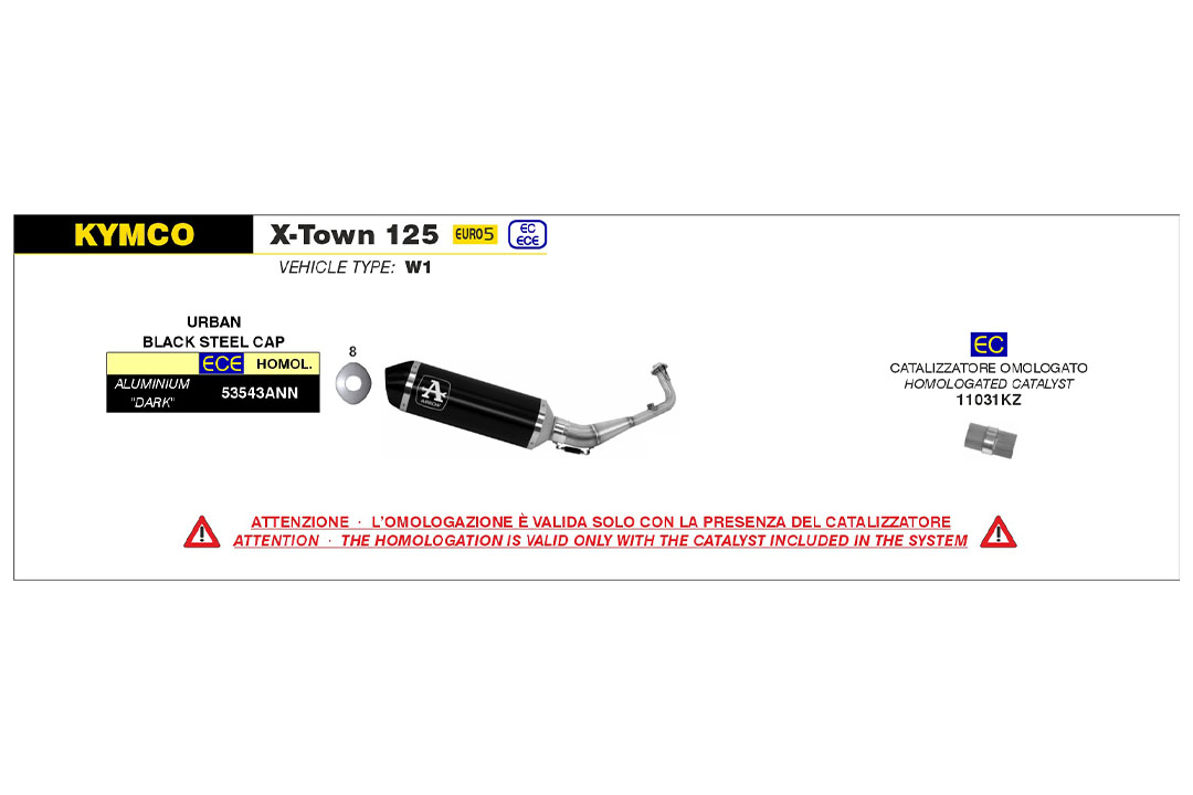 ARROW Auspuff DARK URBAN für Kymco X-Town 125 ab Modelljahr 2021-, Edelstahl-Endkappe
