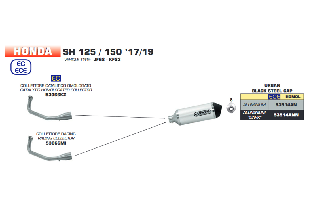 ARROW Auspuff URBAN für Honda SH125i / SH150i 2012-, Aluminium (Nur mit ARROW Krümmer)